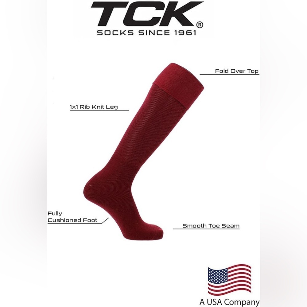 TCK All Sport Maroon Socks Large New with Tags Two Pairs